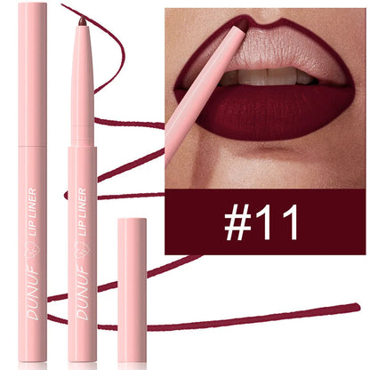 Velvet matte lip liner pencil in one of 12 colours with soft blunt tip for lip definition