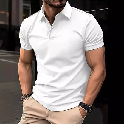 High Sense slim-fit short sleeve shirt in solid colour with button front, available in multiple sizes and hues