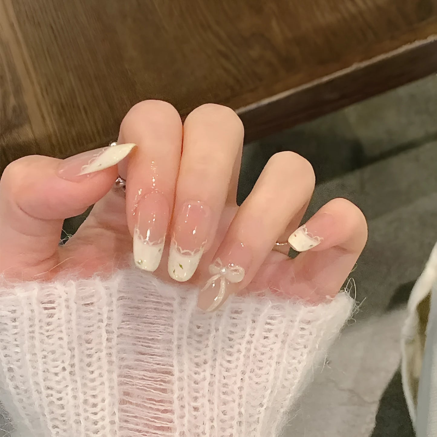 Sweet Girl style medium coffin false nails with random colour patterns, press on artificial nail sets