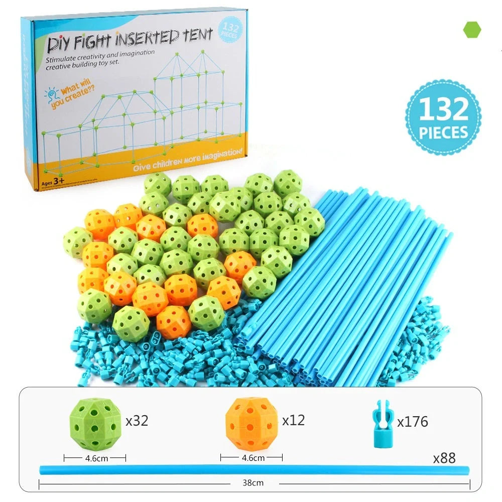 Kids DIY 3D Construction Fort Building Kit with colorful sticks and balls