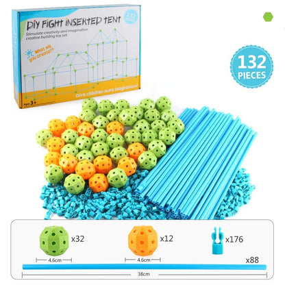 Kids DIY 3D Construction Fort Building Kit with colorful sticks and balls