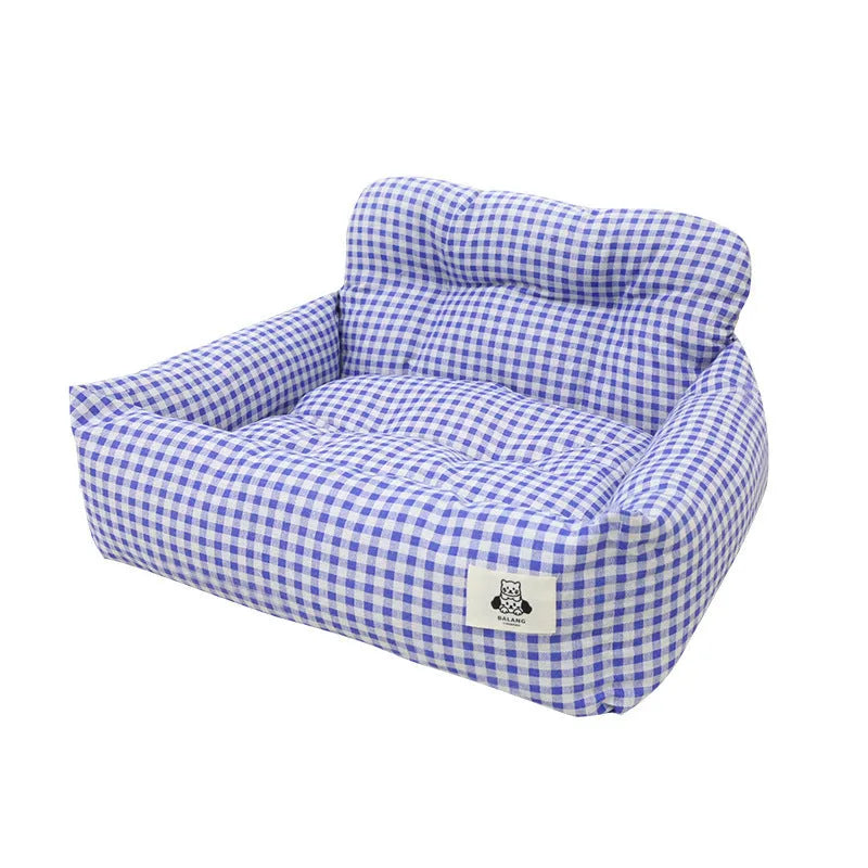 Grey and blue plaid car-mounted dog nest with stain-resistant cloth in 40x30x30cm and 55x40x30cm sizes