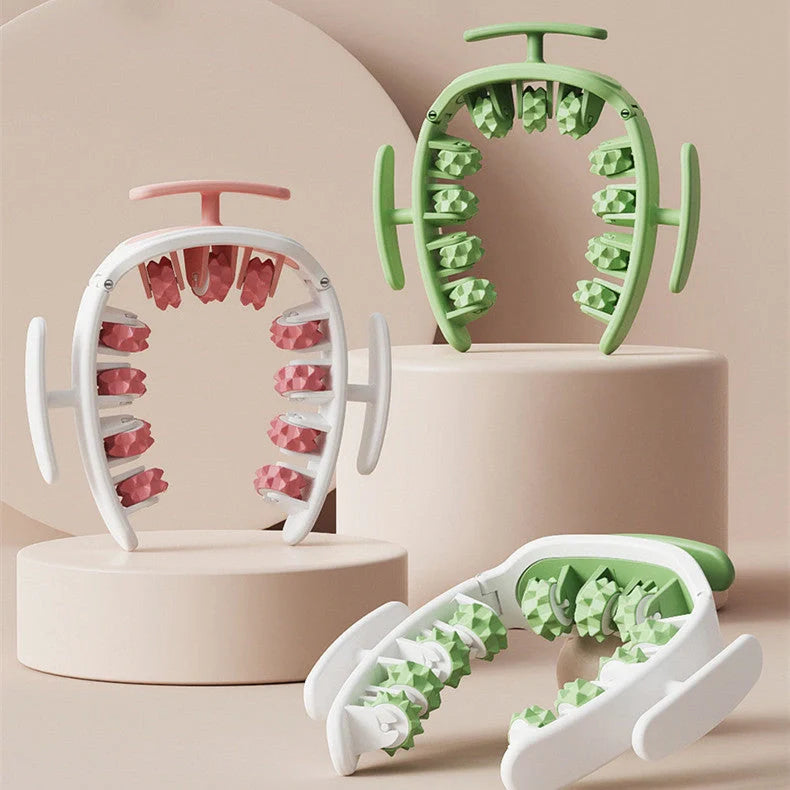 Detachable 11-wheel manual massager in white pink, white green, or green for full body muscle relief