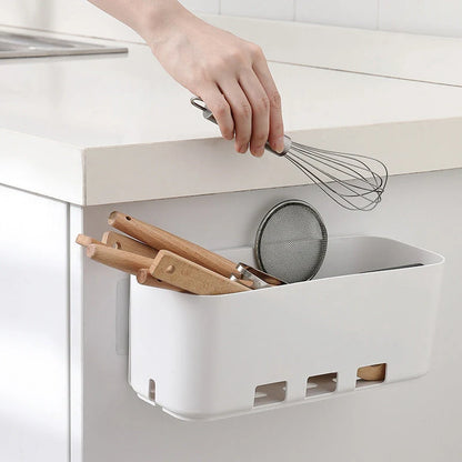 White retractable kitchen cabinet storage rack with hole-free design