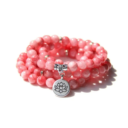 Natural stone women's bracelet with lotus design in a vintage geometric shape.