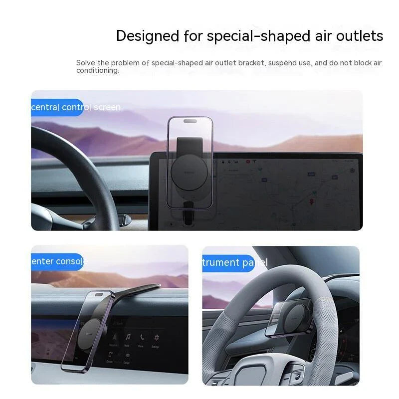 Magnetic 15W wireless car charger holder with flexible, bendable design for iPhone 12, 13, and 14 series