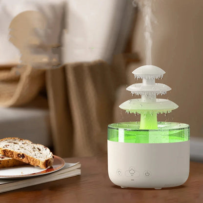 Soothing Raincloud Humidifier with ultrasonic mist, essential oil diffuser, and color-changing lights for relaxation and wellness