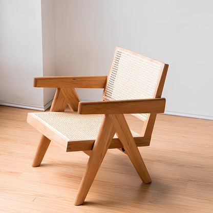 Solid wood rattan leisure chair with medieval design in ash black finish showing dimensions
