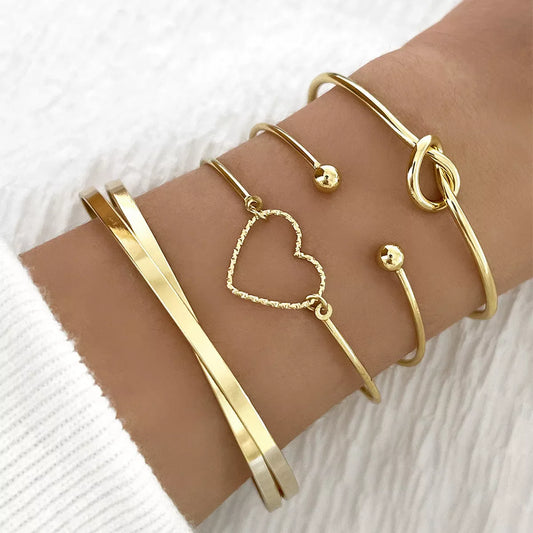 Vintage gold crystal heart letter love bangle bracelet set for women featuring four unique styles
