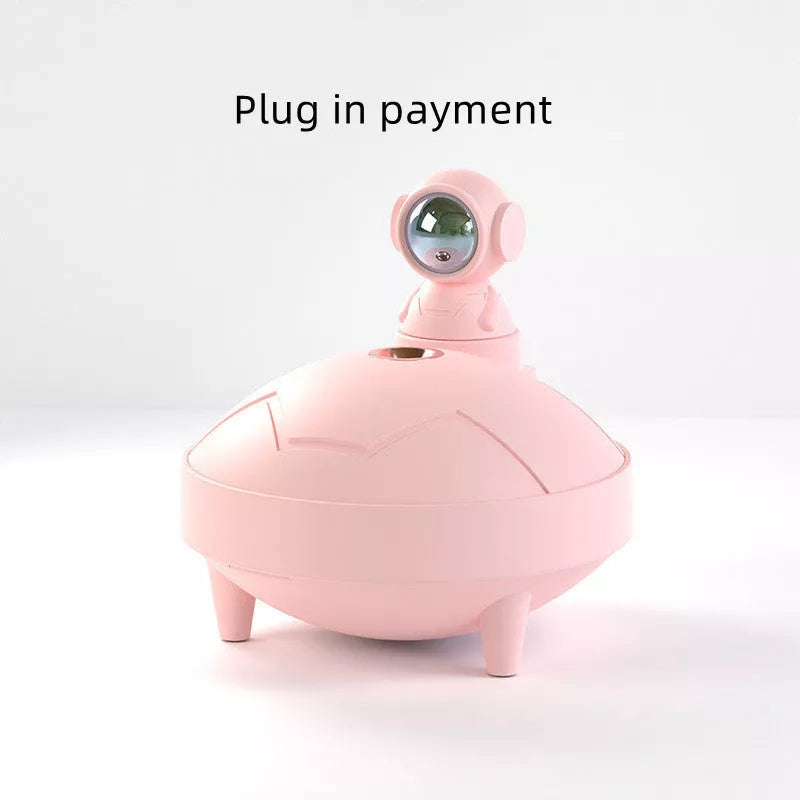 Astronaut Sunset Lamp Humidifier with 360-degree rotation and USB charging in white, pink, or light green