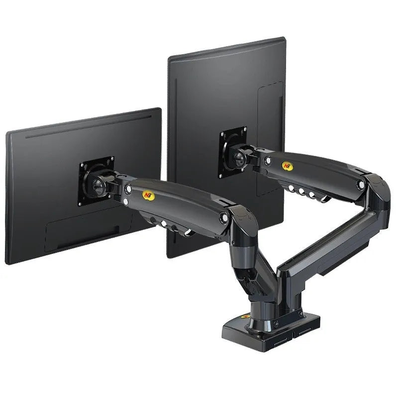 Dual screen monitor bracket with lift-style height adjustment for VESA 75-100mm monitors