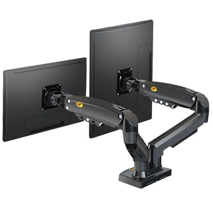 Dual screen monitor bracket with lift-style height adjustment for VESA 75-100mm monitors