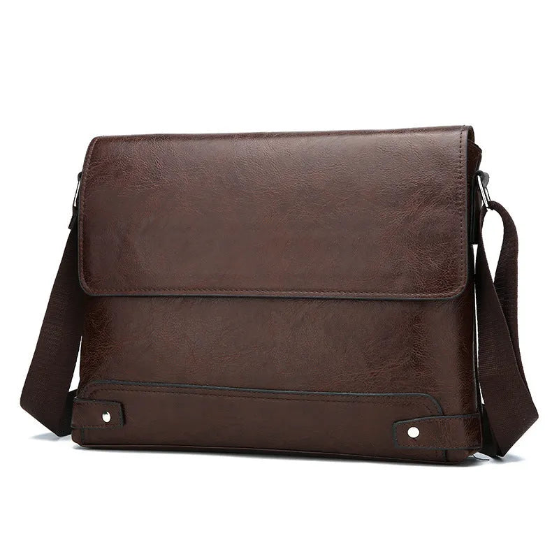 Men's PU crossbody shoulder bag in black, dark brown or khaki for business travel and commuting
