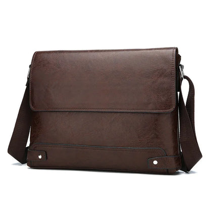 Men's PU crossbody shoulder bag in black, dark brown or khaki for business travel and commuting