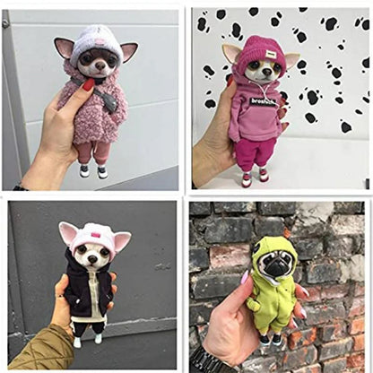 Handmade Mogwai dog figurines in green, light pink, black, and deep pink colors