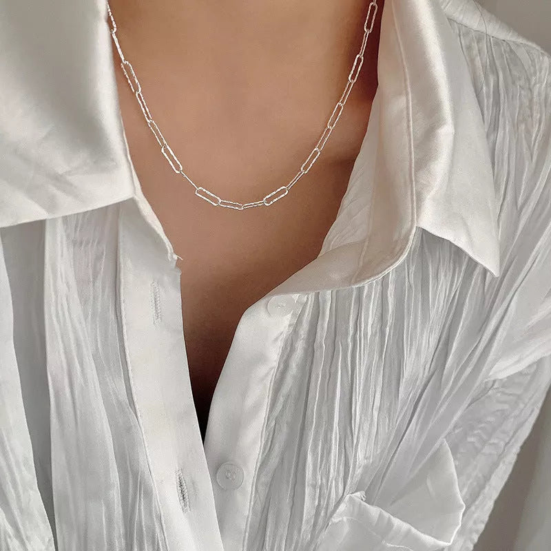 Women's S925 Silver Geometric Ring Necklace with adjustable length and Korean style design