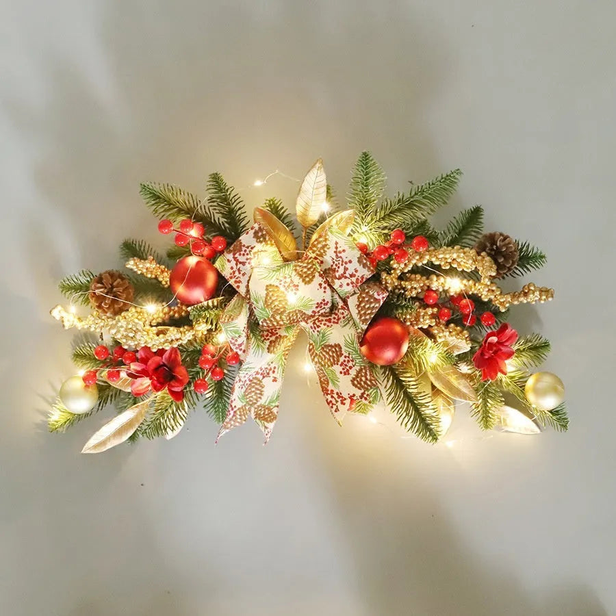 Upside down Christmas garland ornament in American country style, showing plastic construction and optional integrated lights.