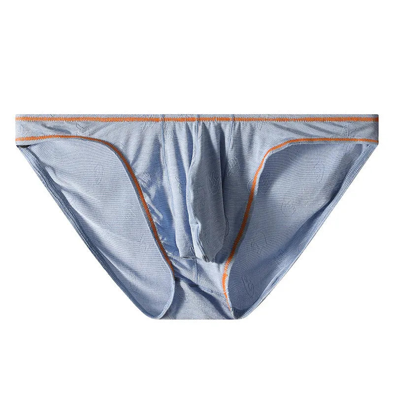 Men's modal ice silk butt-lift hip underwear in dark grey, pink, yellow green, blue, or sky blue.