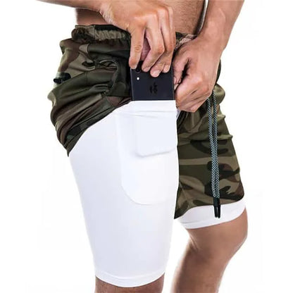 Pocket compression shorts in nylon, moisture-wicking and quick-drying, available in multiple colours and sizes S to 3XL.