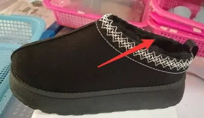 Women's fleece-lined Baotou plush half slippers in black, khaki, and brown