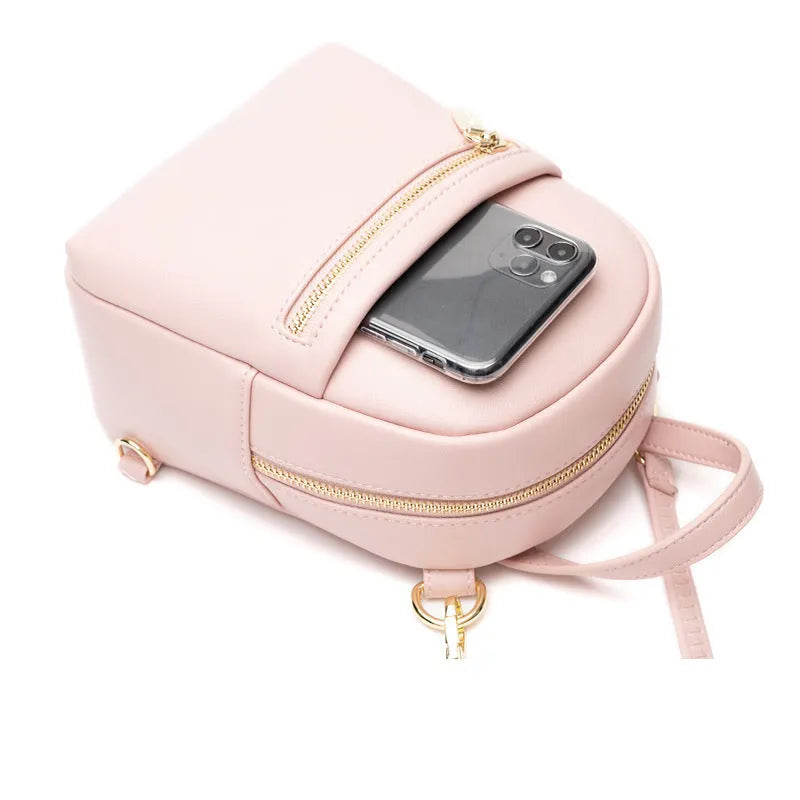 Mini Backpack for Daily Use with Large Capacity Street Style Design Made from Soft PU Material and Featuring Three-Dimensional Outer Pockets, Colour Options Include White Yellow Red Blue Black Pink