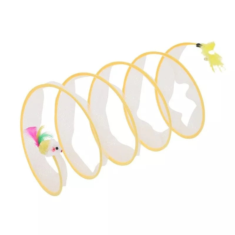 Folded Cat Tunnel S Type with Spring Toy Mouse for interactive cat play