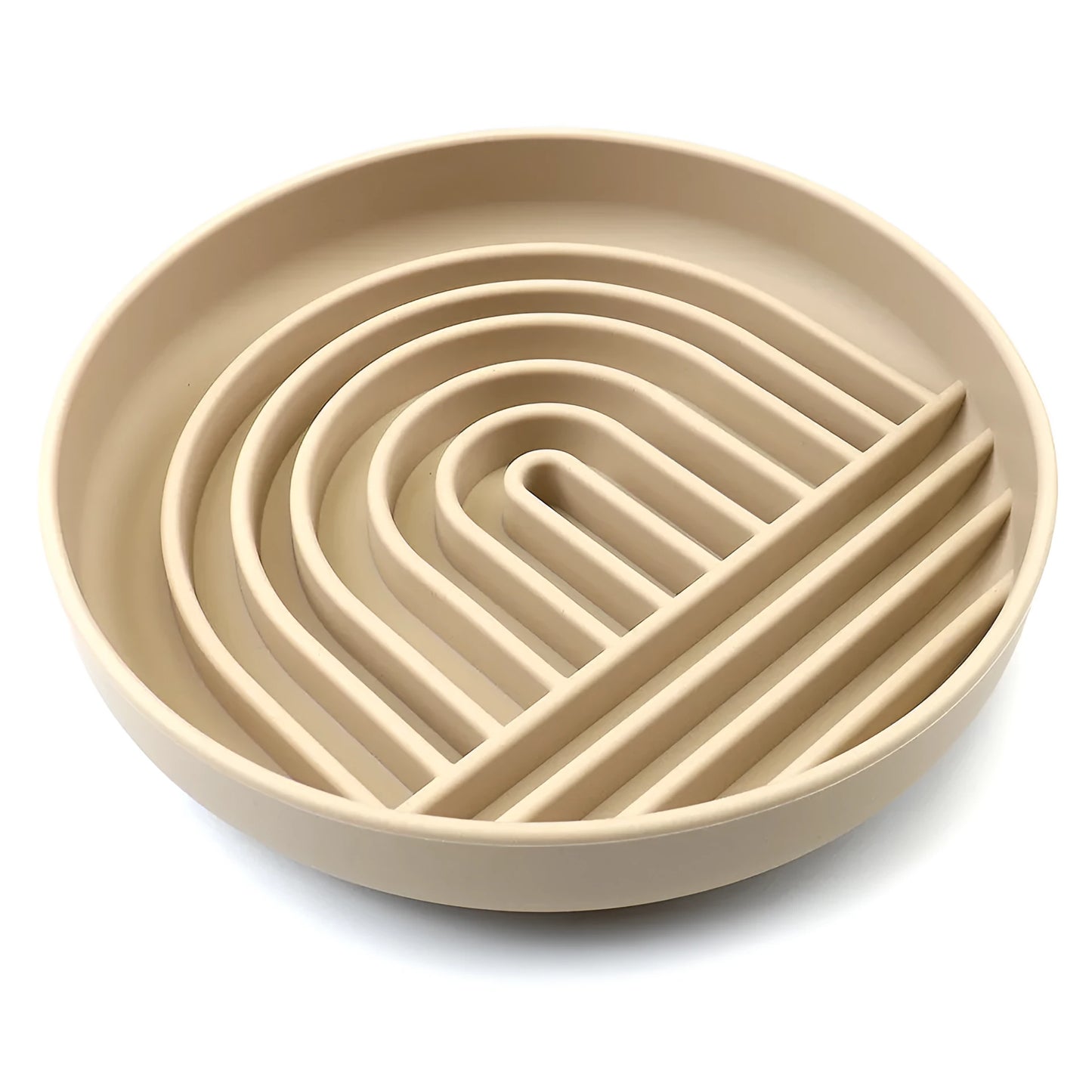 Silicone slow feeder bowl for dogs with ridges, measuring 19 cm, in beige, charcoal ash, grey blue, mango yellow, mustard green, or red.
