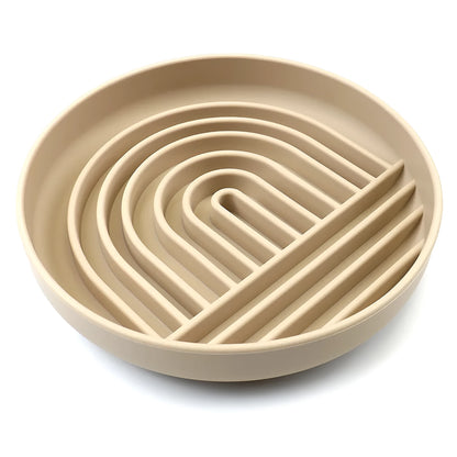 Silicone slow feeder bowl for dogs with ridges, measuring 19 cm, in beige, charcoal ash, grey blue, mango yellow, mustard green, or red.