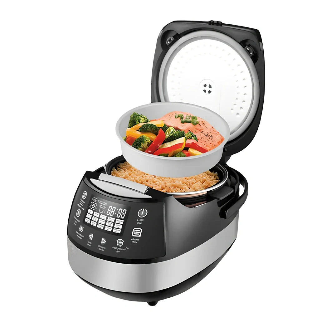 White electric rice cooker with non-stick inner pot, 1.8-litre capacity, EU plug