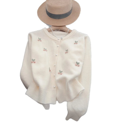 Cardigan-style sweater coat with round neck and beaded decoration in slim fit