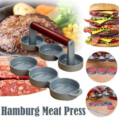 Mini burger press with wood handle for making slider patties, BPA-free aluminum alloy