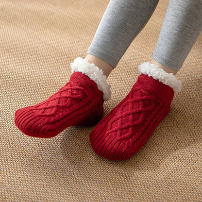 Winter Knitted Plush Floor Socks with Non-slip Soles in Various Colors