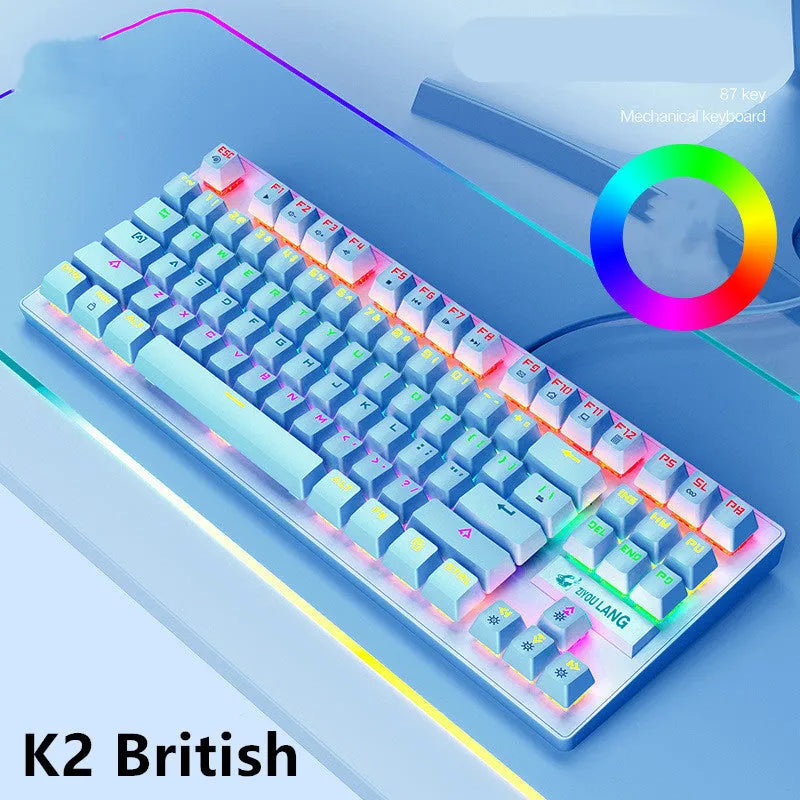 ABS mechanical gaming keyboard in black, white, blue, or pink colour options