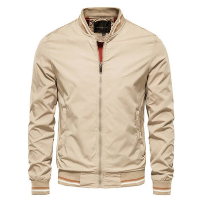 Men's striped zip-up jacket with pockets, available in multiple color options and sizes