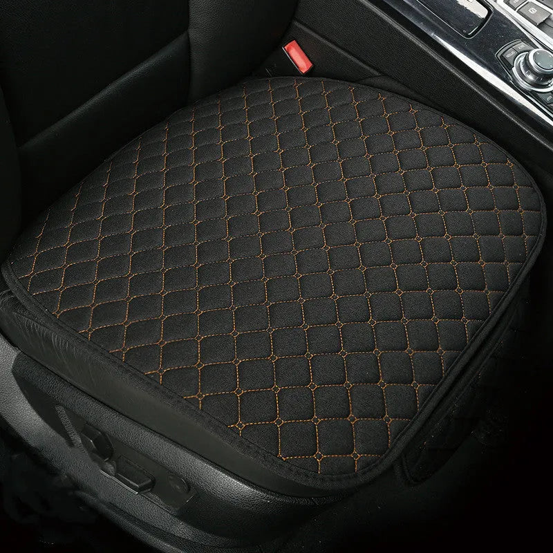 Flax linen car seat cover protector in beige, black, red and brown, with cushion and five-seat style options.
