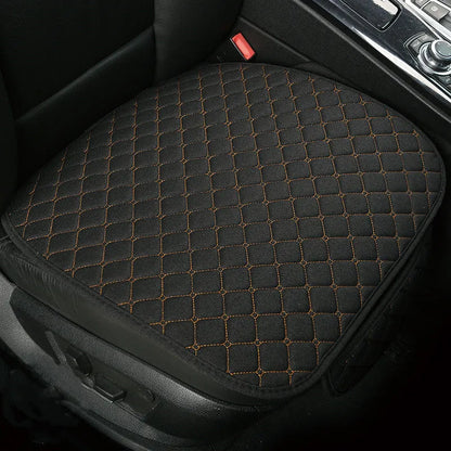 Flax linen car seat cover protector in beige, black, red and brown, with cushion and five-seat style options.
