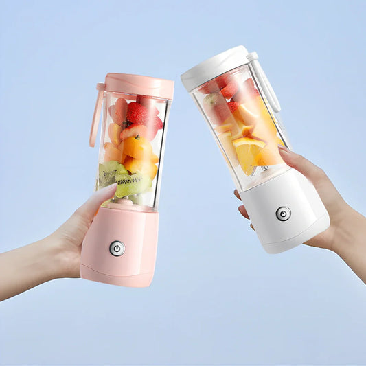 Mini electric portable juice machine with USB cable and six-blade stainless steel design in dark green colour