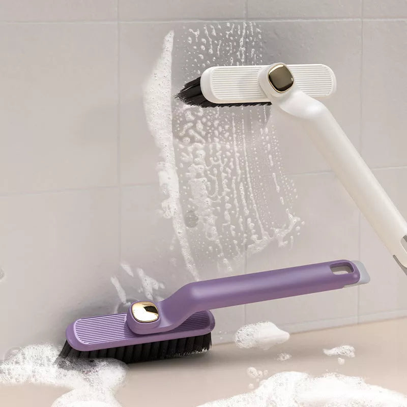 Multi-function rotating crevice cleaning brush in purple, white, and brown for kitchen and bathroom tile joints