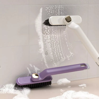 Multi-function rotating crevice cleaning brush in purple, white, and brown for kitchen and bathroom tile joints