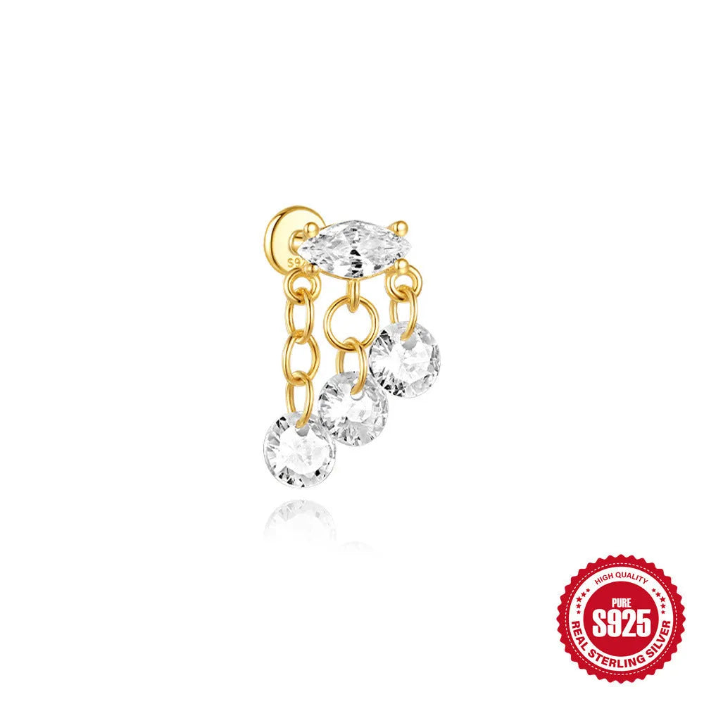 S925 sterling silver water drop shaped earrings with a flat spiral design in a gold electroplated finish.