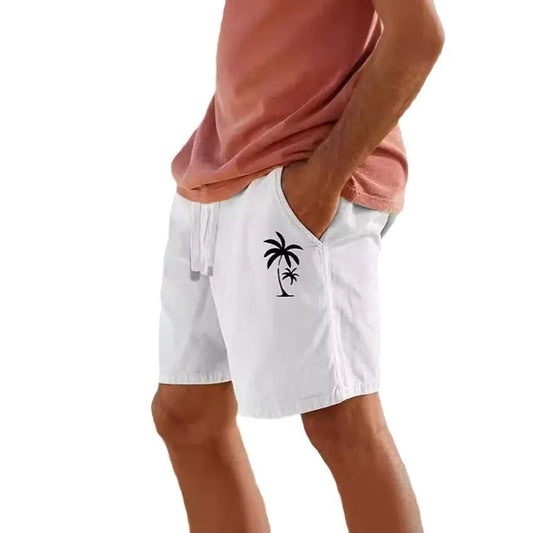 Men's elastic shorts with heat transfer patch, drawstring waist, and straight-leg design in Army Green colour