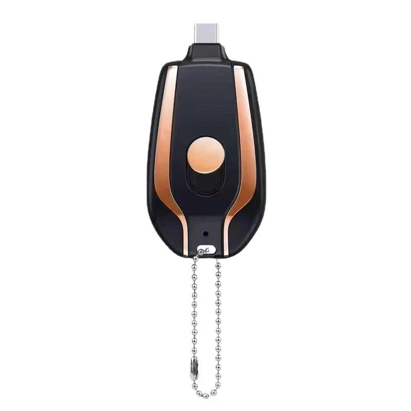 Compact 1500mAh Mini Portable Power Bank with Waterproof Rubber Exterior, Carabiner Clip, and Fast Type-C Charging