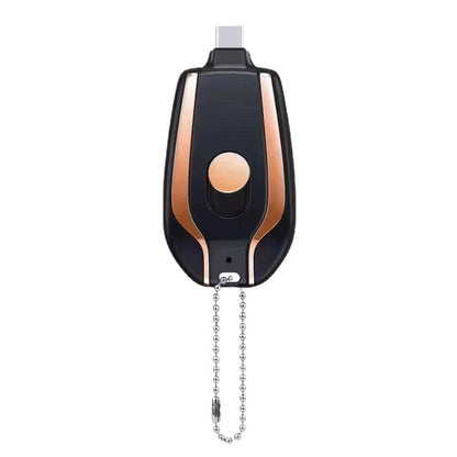 Compact 1500mAh Mini Portable Power Bank with Waterproof Rubber Exterior, Carabiner Clip, and Fast Type-C Charging