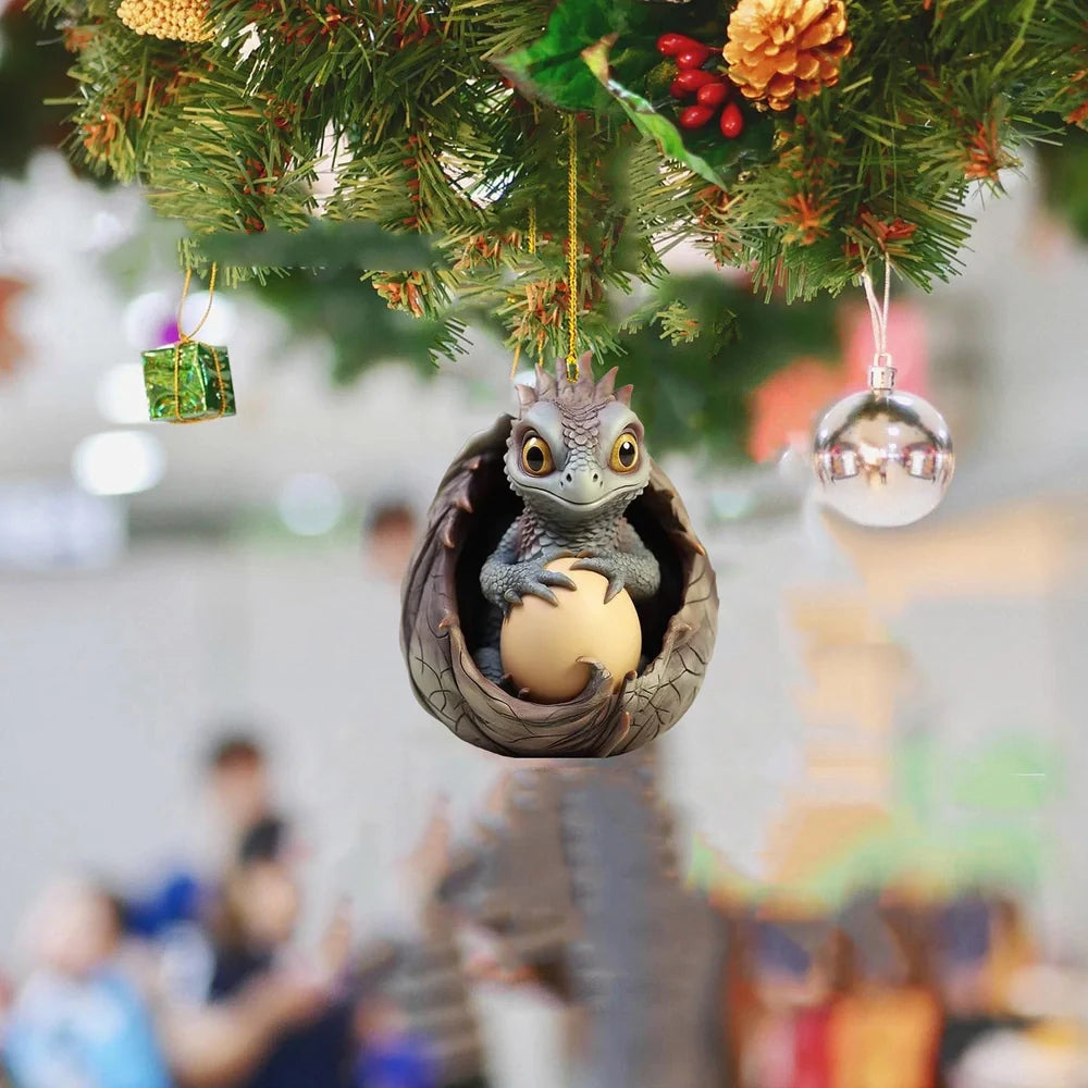 Acrylic dragon egg car hanging ornament with cartoon design measuring 8cm diameter
