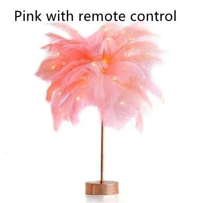 Chic Feather Lamp with soft, glowing light and fluffy feather design for elegant tabletop decor