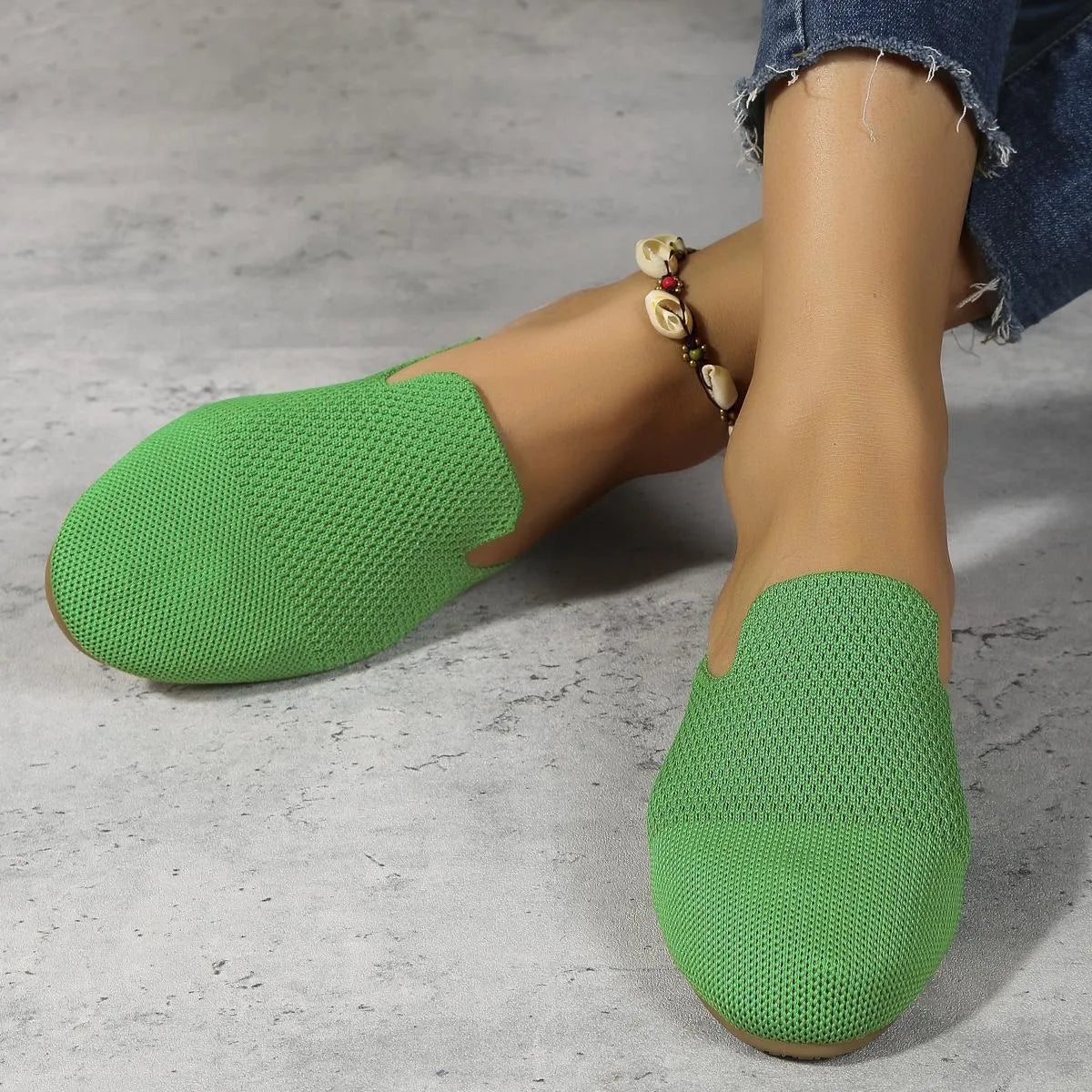 Mesh sandals in apricot with cloth upper and rubber sole, slip-on flat design for casual wear