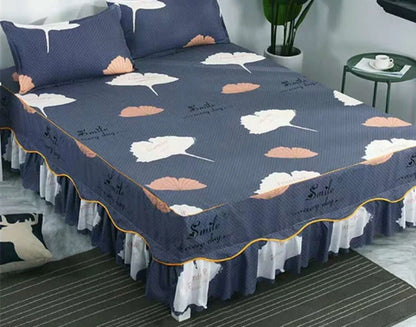 Pure cotton bed skirt pillowcase set with twill weave diagonal pattern in multiple colour options