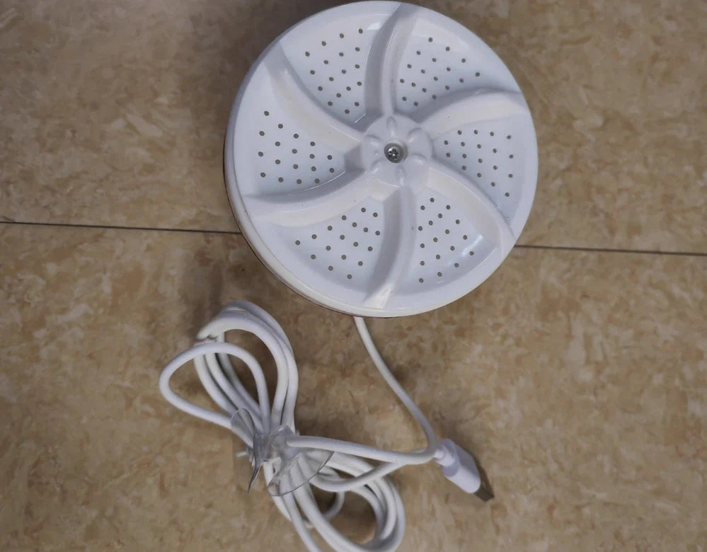 White portable turbine washing machine with USB power connection for dormitory use