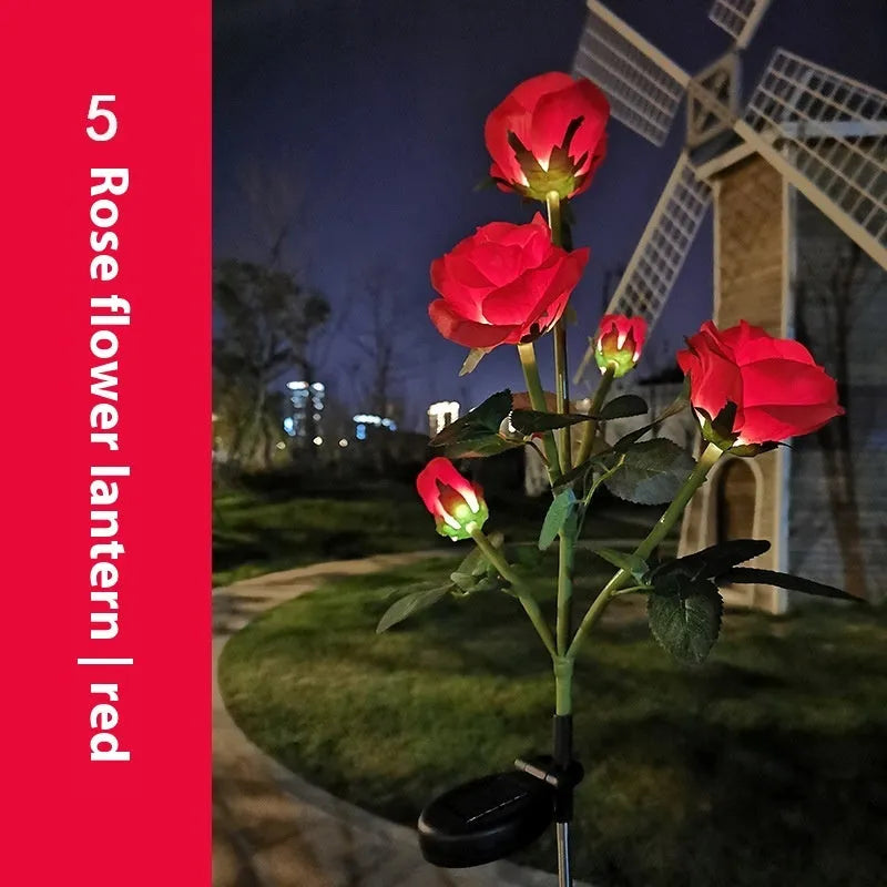 Colour-changing solar-powered flower-shaped lawn lamp for outdoor garden lighting