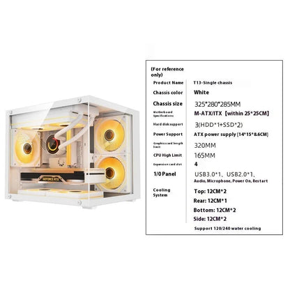 Desktop MATX motherboard chassis with glass side panel in black or white, 39.5cm x 33.5cm x 34cm DIY shell
